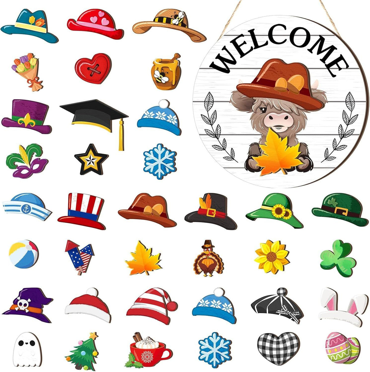 35pcs Interchangeable Welcome Sign Highland Cow Sign