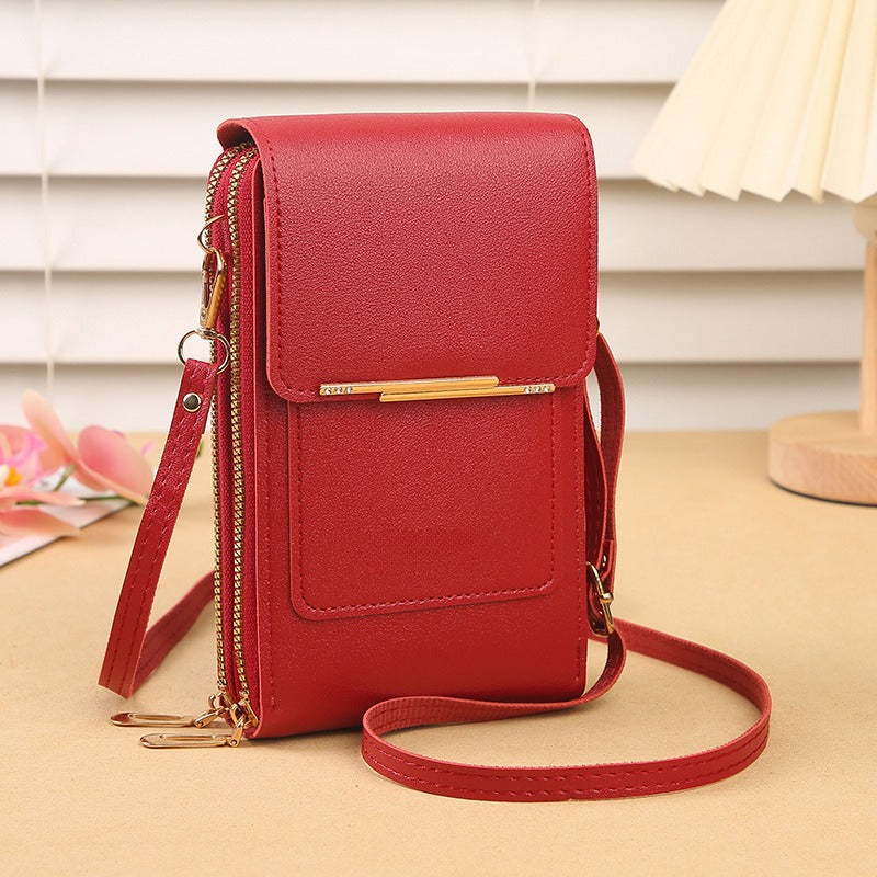 Touchscreen Crossbody Phone Bag Use Your Phone Through the Clear Window, 3 Card Slots & Dual-Zipper Secure Storage