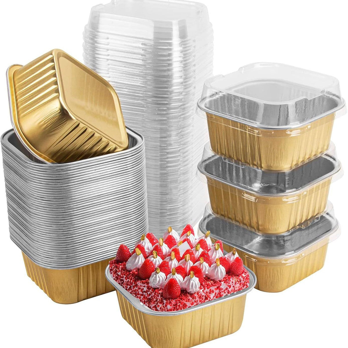 30-Pack Pink Mini Foil Cake Pans with Lids – 5oz Disposable Dessert Cups