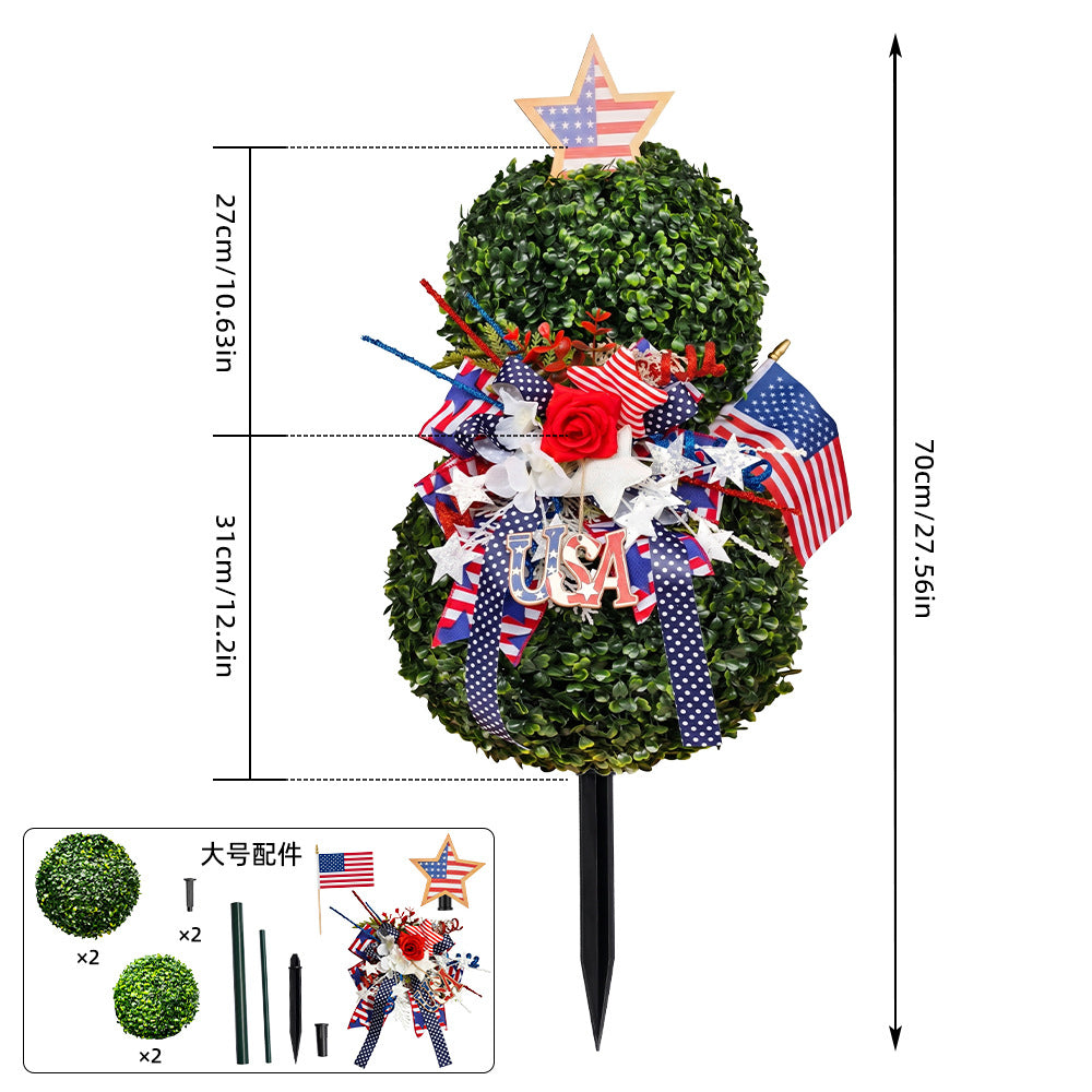 USA 250th Anniversary Patriotic Topiary Garden Stake, Red White Blue Yard Decor for 4th of July