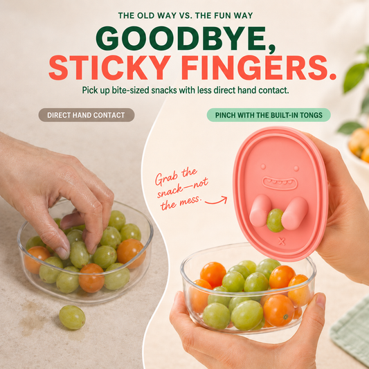 Snack & Grab Fruit Container Built-In Finger Tongs for Less-Mess Snacking