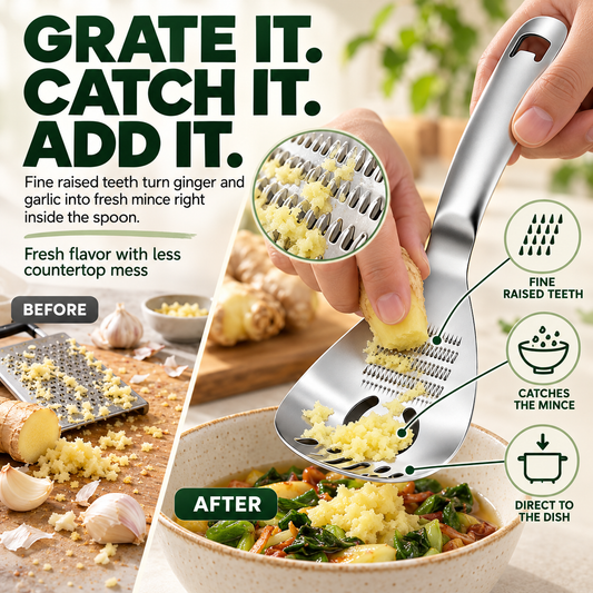 6-in-1 304 Stainless Steel Multi-Function Grater Spoon Grate, Mash, Drain & Serve