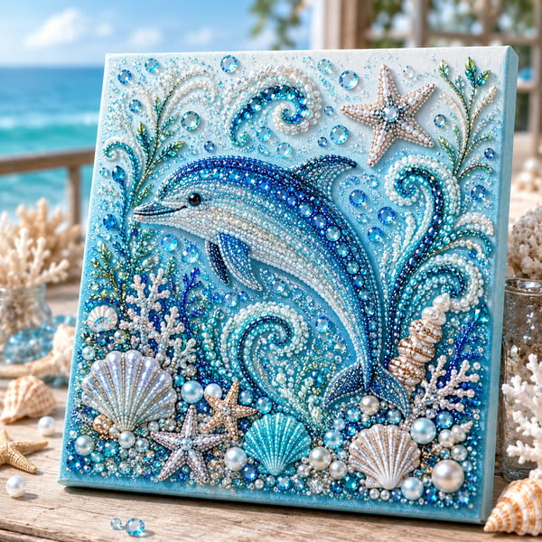 Ocean Theme Pearl Art DIY Kit Relaxing DIY Craft to Create Stunning Coastal Artwork