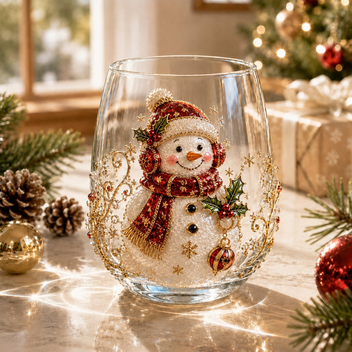 3D Christmas Glass Art Cup | Luxury Raised Holiday Glassware for Drinks, Decor & Christmas Gifts