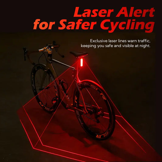Unisex Smart Bike Tail Light - 3.15in, 5 LED, Laser Indicator, USB-Rechargeable, 6 Modes, Waterproof, Luminous
