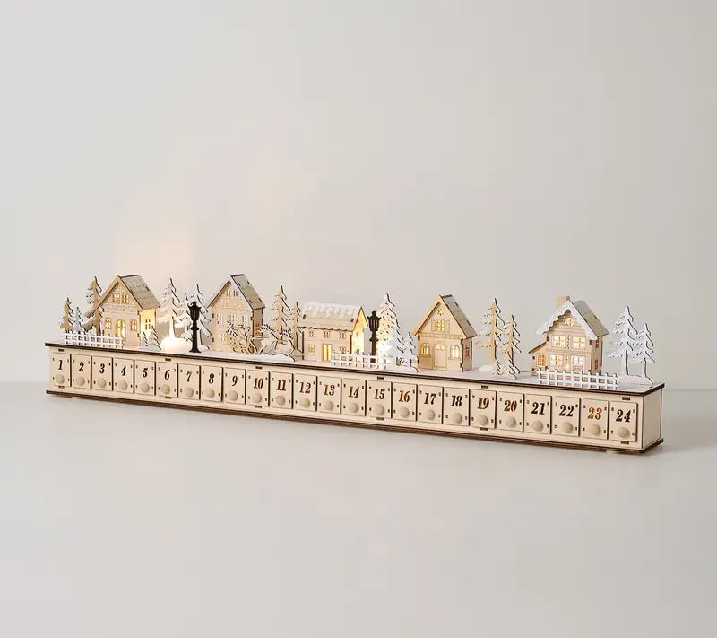 Wooden Village Advent Calendar With Led Glow