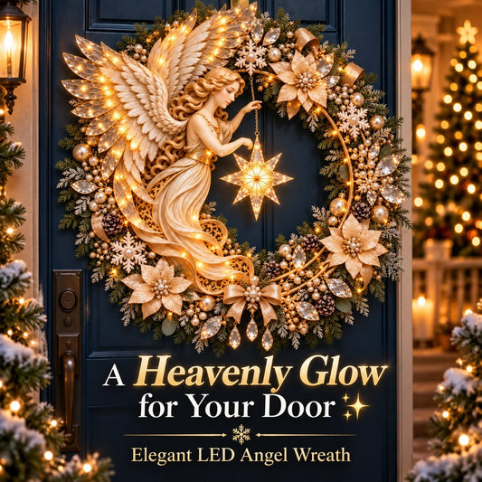 Heavenly Angel Christmas Wreath Lighted Holiday Door Decor With Glowing Star