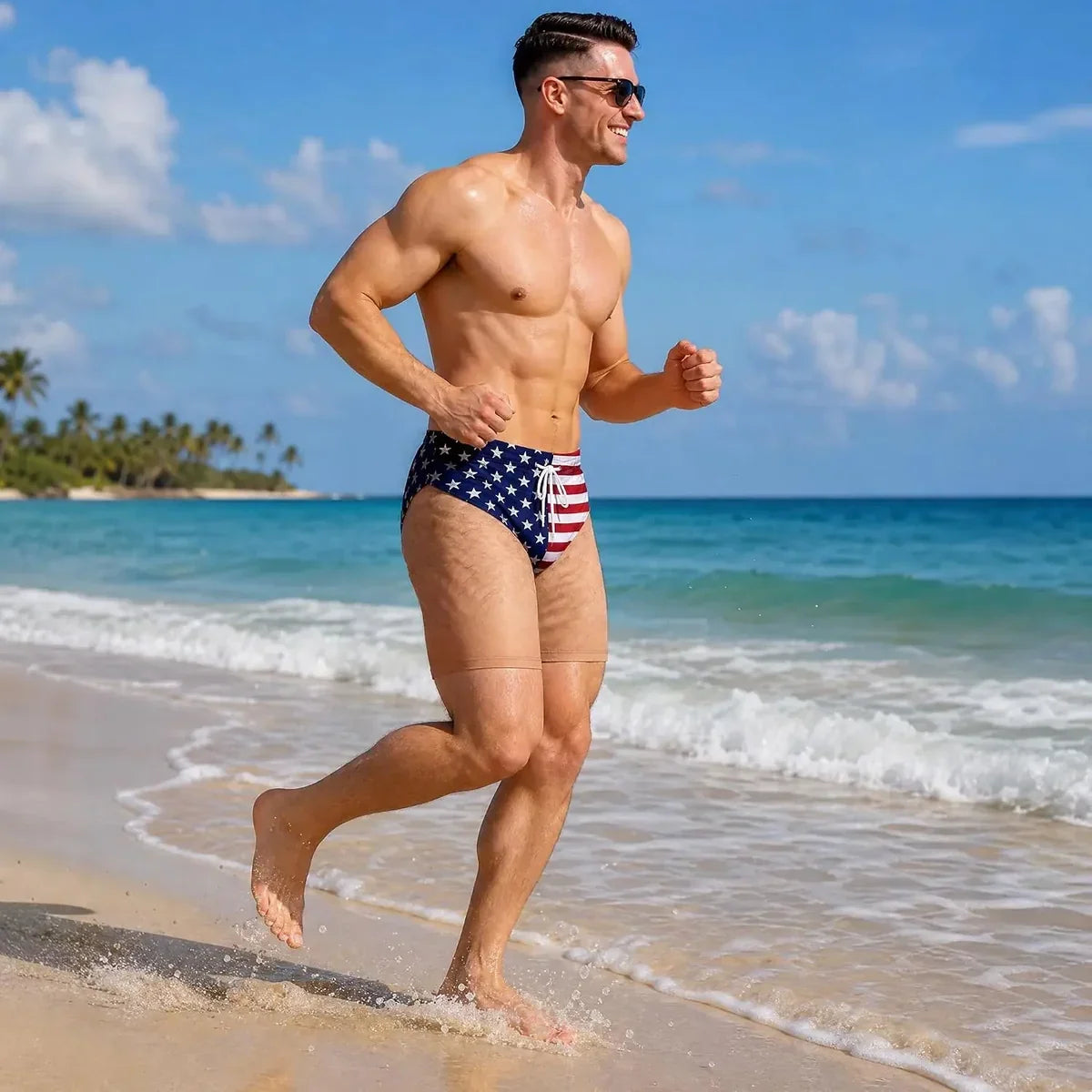 Funny Patriotic Men Swim Trunks - Personalized Birthday Gifts For Husband, Son, Grandson, Brother, Grandpa, Dad