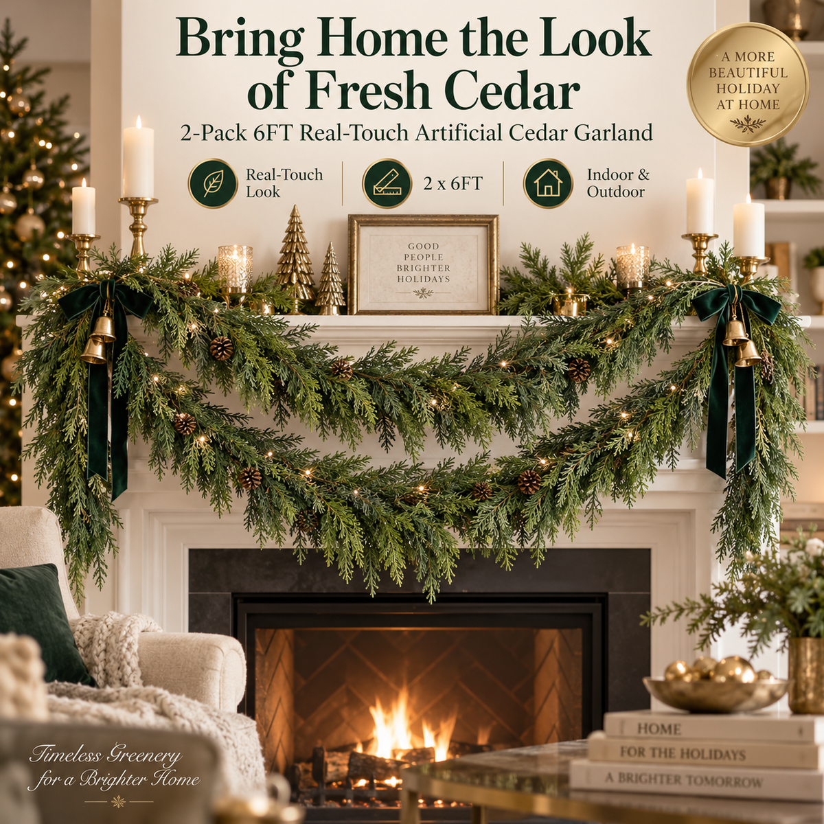 2-Pack 6FT Real-Touch Artificial Cedar Garland