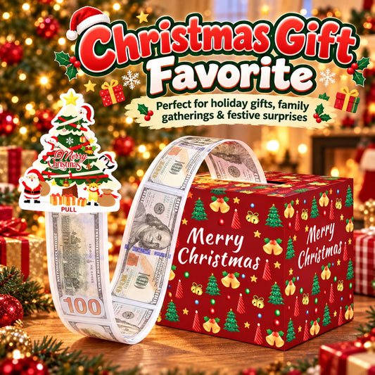 Christmas Money Pull Surprise Box 50 Fillable Pockets for Cash, Treats, Notes & More
