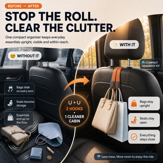 Foldable Dual-Hook Car Headrest Organizer & Phone Holder