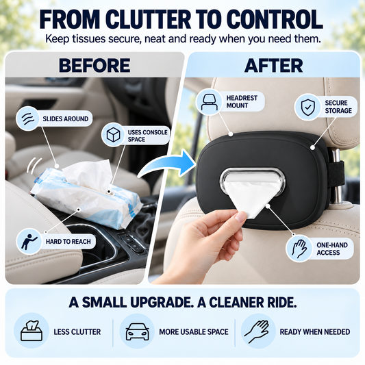 Car Headrest Tissue Box Holder Soft Silicone, Easy Reach & Washable