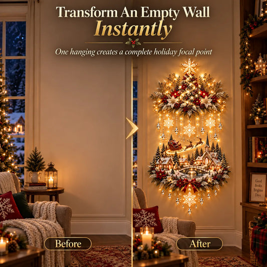 Illuminated Christmas Tree & Village Wall Hanging | Cascading Warm Lights for Living Rooms, Entryways & Staircases