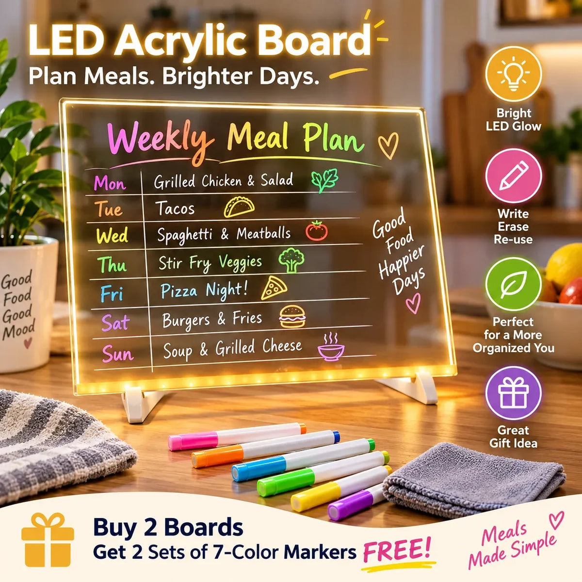 Reusable Acrylic LED Message Board Light-Up Writing & Drawing Display