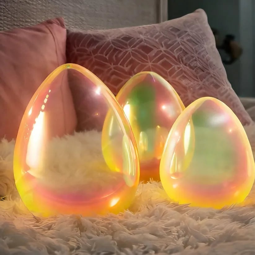 Easter Decor - Glowing Pearlescent Glass Egg Trio