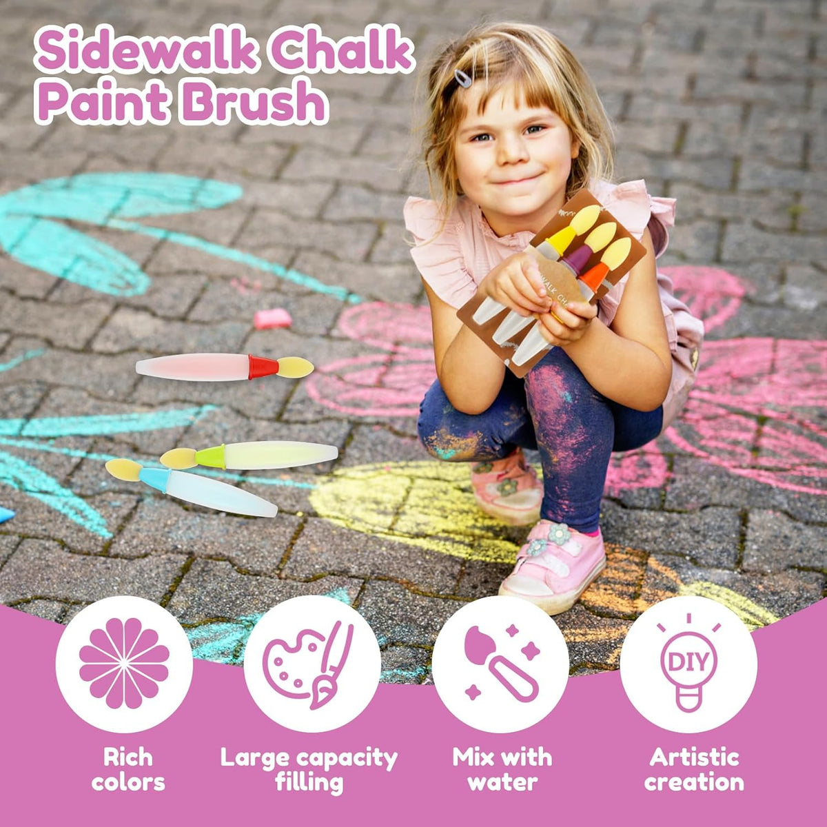 6Pcs Sidewalk Chalk Paint Brush Set