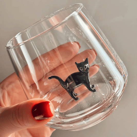 Handmade Murano-Style Cat Wine Glass Whimsical Art Glass for Cat Lovers