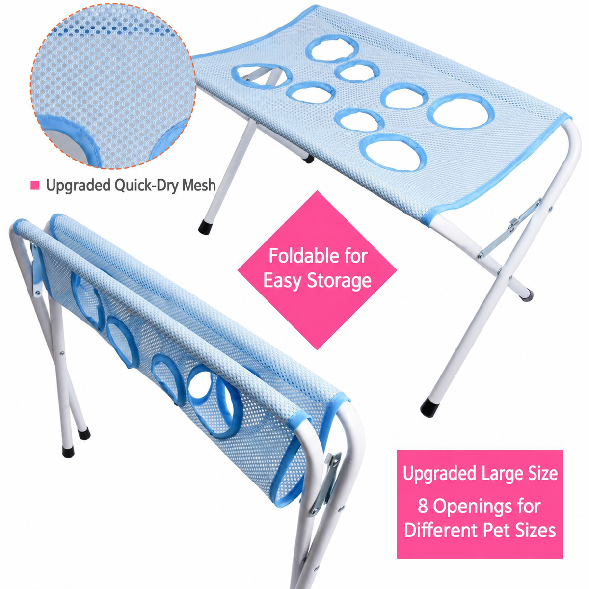 Foldable Pet Grooming & Bath Stand Hands-Free Washing, Trimming & Drying Table for Cats & Small Dogs