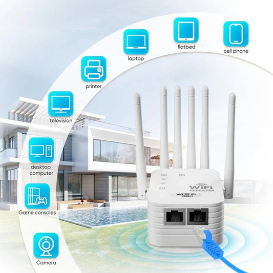 Stop WiFi Dead Zones Dual-Band 1200Mbps WiFi Extender with 6 Antennas