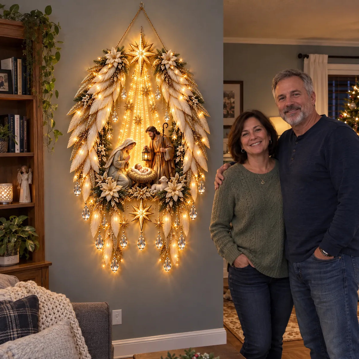 3D Heavenly Angel Wings Nativity Light Lighted Christmas Wall Decor