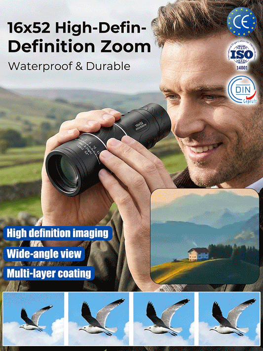 16x52 High Definition Monocular Telescope with Smartphone Adapter Waterproof FMC Multi Layer Lens Portable Long Range