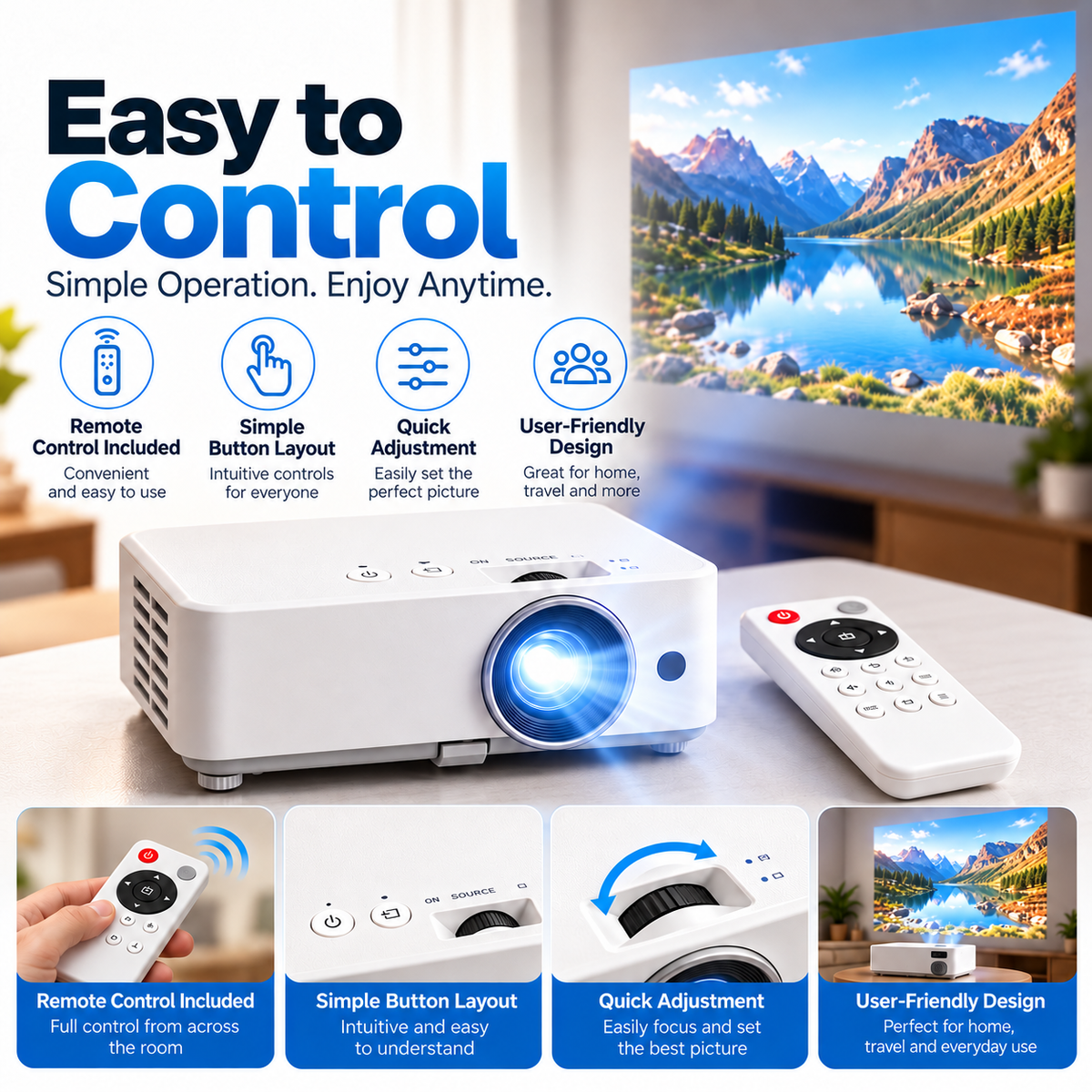 Portable Mini Projector 100' Big Screen, HDMI & USB, Remote Control Included