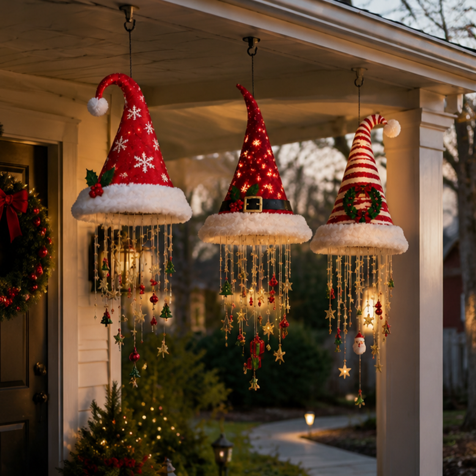 Lighted Santa Hat Hanging Chandelier | 3 Styles Warm LED Christmas String Light