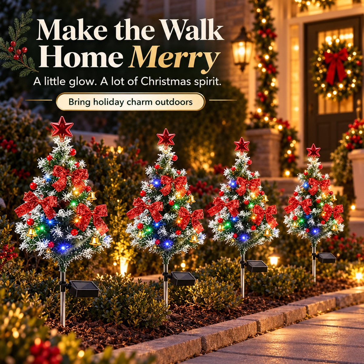 Solar Christmas Tree Lights 4-Pack DIY Outdoor Holiday Decor