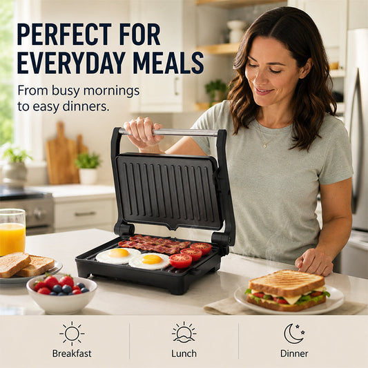 Electric Sandwich Maker with Ribbed Nonstick Grill Plates