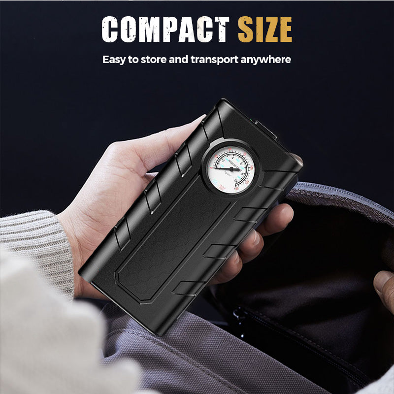 wireless car air pump fast inflation, precise pressure gauge, heat dissipation, and compact design. USB rechargeable!