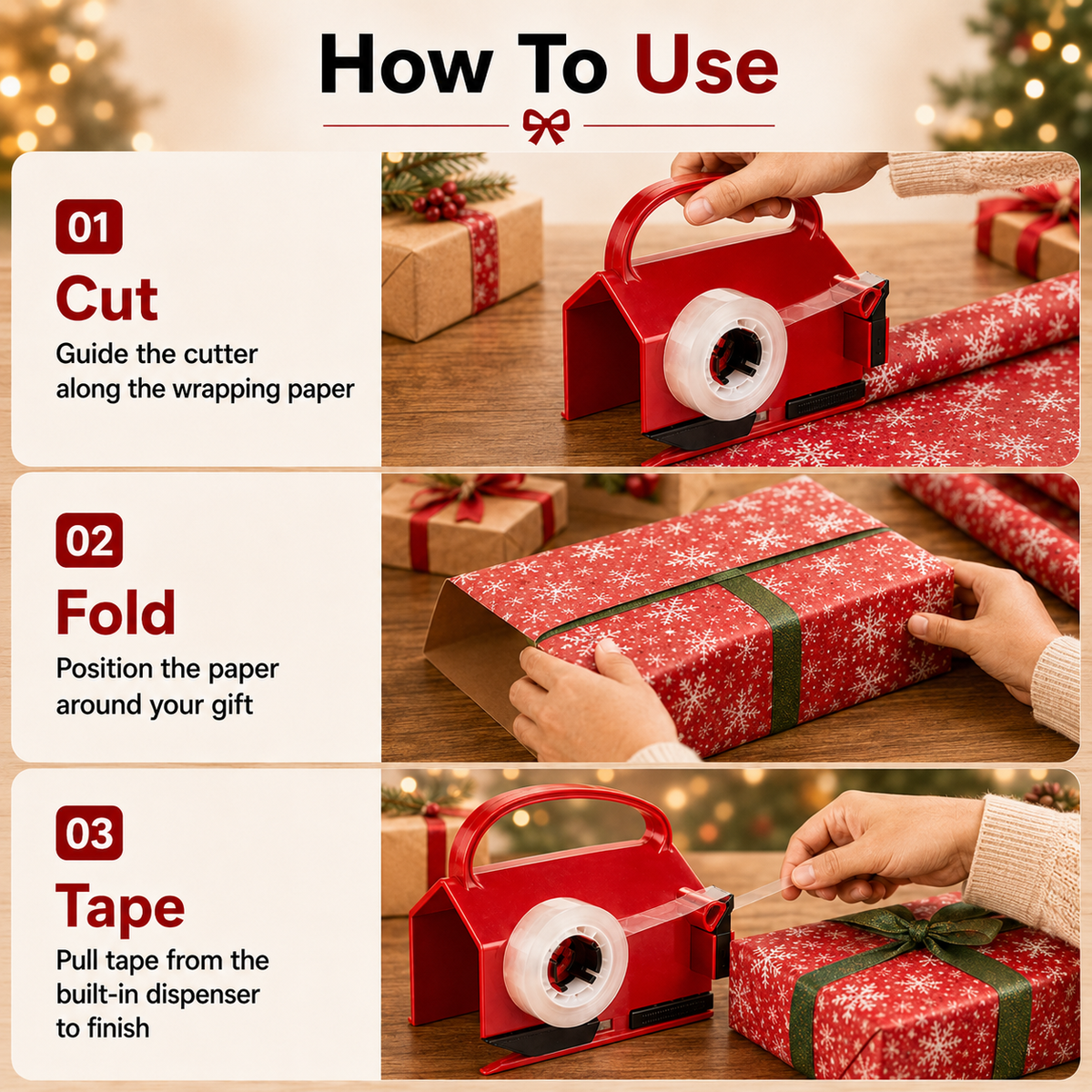 2-in-1 Wrapping Cutter & Tape Dispenser