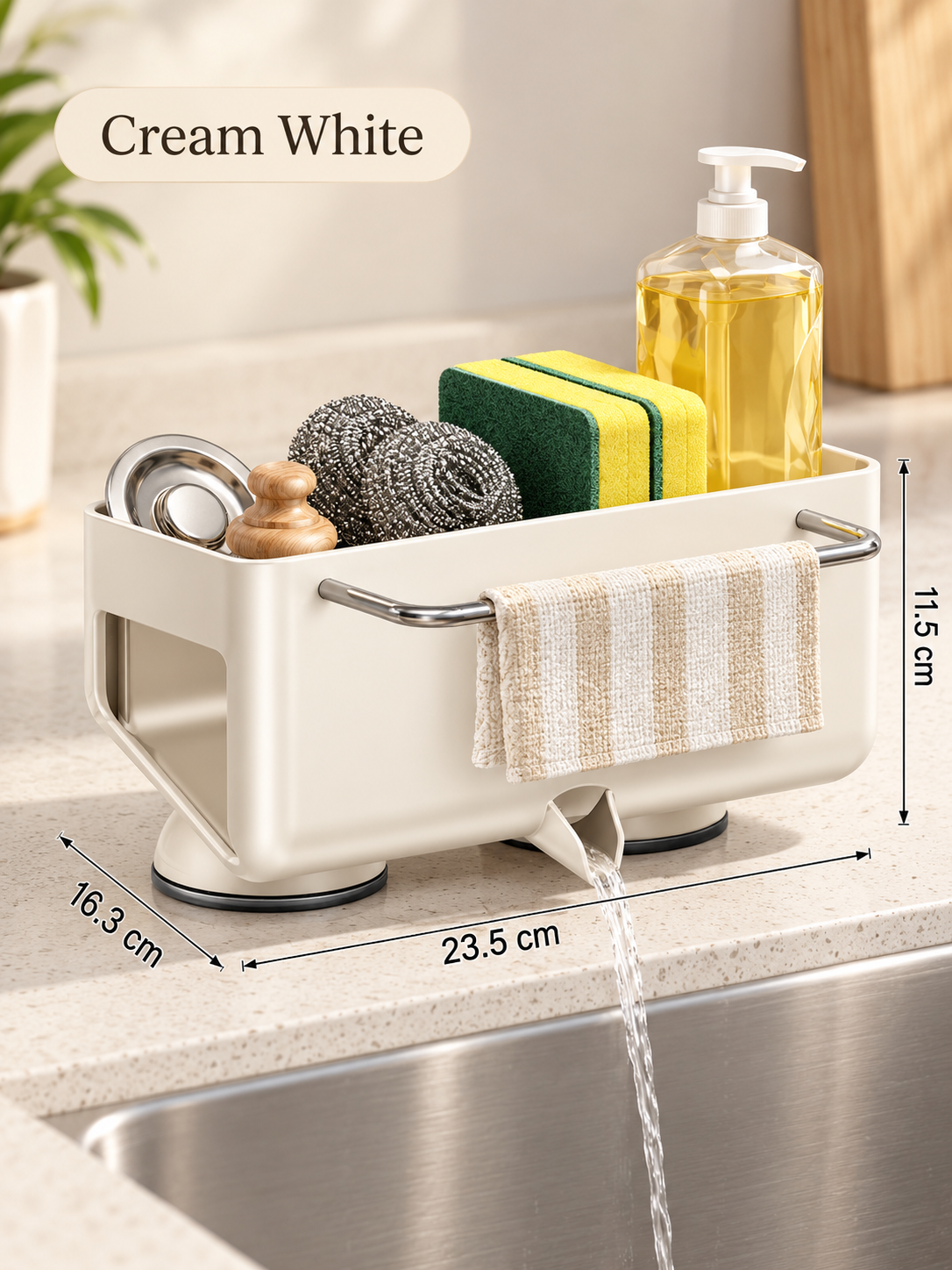 Auto-Draining Sink Sponge Holder No-Drill Suction Cup Kitchen Organizer