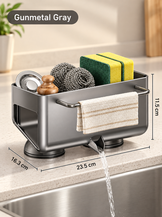 Auto-Draining Sink Sponge Holder No-Drill Suction Cup Kitchen Organizer