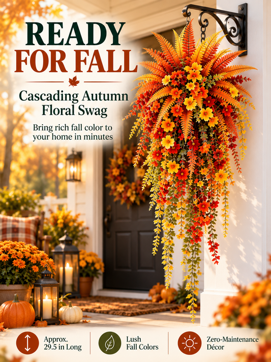 Cascading Autumn Floral Swag Lush Fall Porch & Entryway Hanging D cor