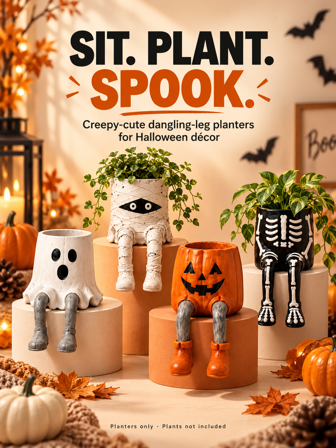Halloween Dangling-Leg Character Planter Cute Spooky Plant Pot for Fall D cor