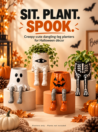 Halloween Dangling-Leg Character Planter Cute Spooky Plant Pot for Fall D cor