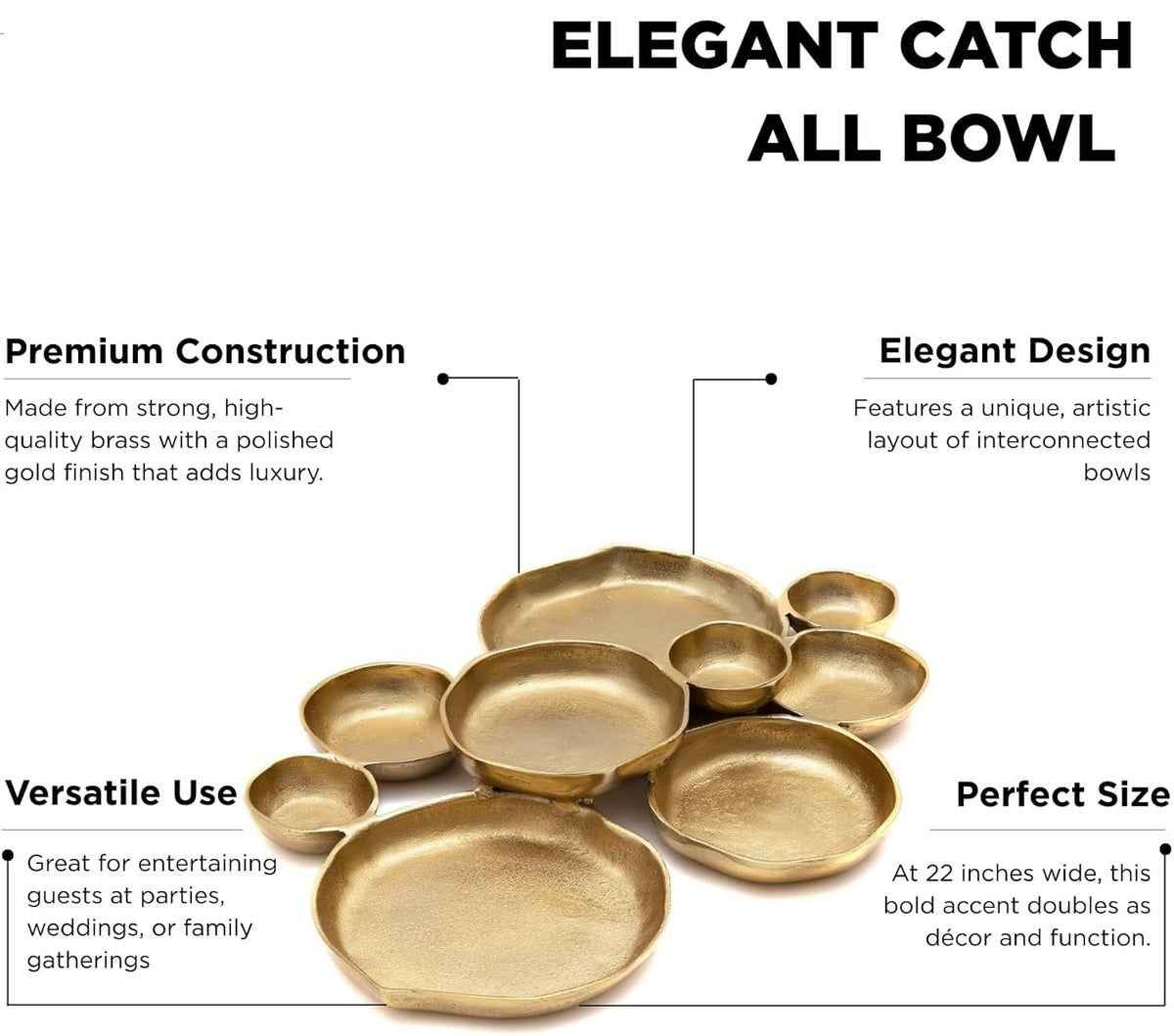 Cluster Accent Bowls Shiny Gold Snack & Appetizer Serving Dish