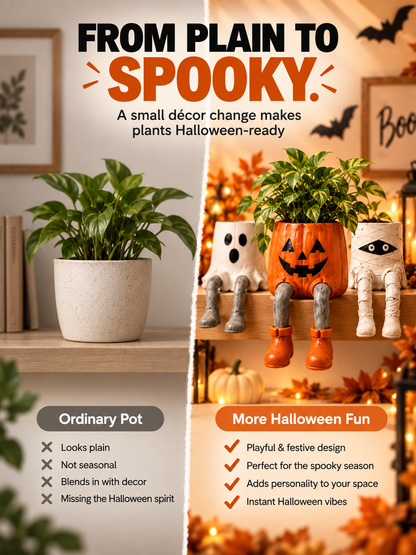 Halloween Dangling-Leg Character Planter Cute Spooky Plant Pot for Fall D cor