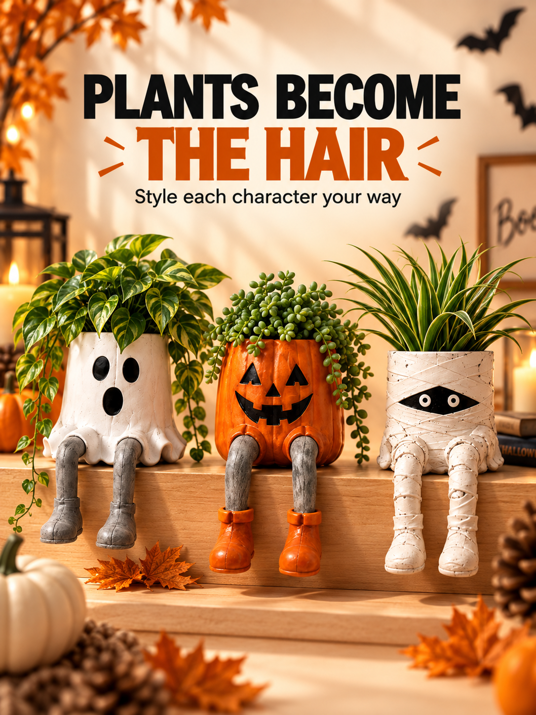 Halloween Dangling-Leg Character Planter Cute Spooky Plant Pot for Fall D cor