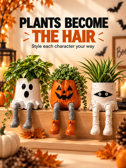 Halloween Dangling-Leg Character Planter Cute Spooky Plant Pot for Fall D cor