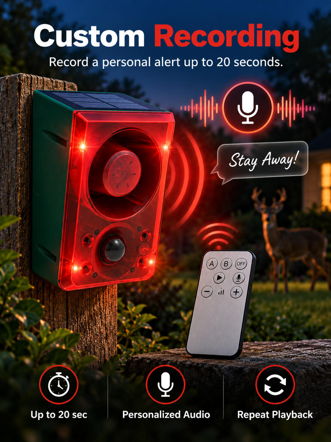 Solar-Powered Outdoor Motion Alarm Remote-Controlled Farm & Garden Security Siren