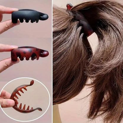 Women's 4 Non-Slip Banana Hair Clips - Vintage Oval Leopard Print, Amber and Black