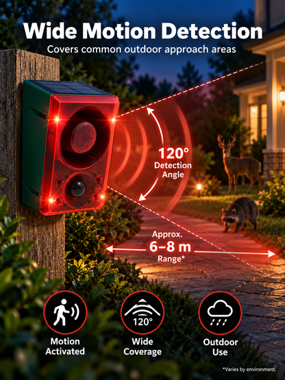 Solar-Powered Outdoor Motion Alarm Remote-Controlled Farm & Garden Security Siren