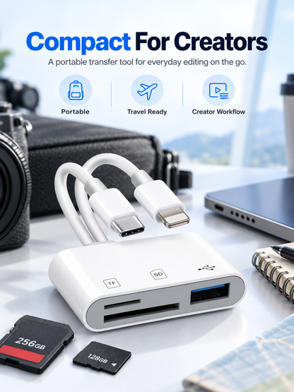 Dual-Cable SD/TF Card Reader & USB OTG Adapter Type-C Multiport Hub