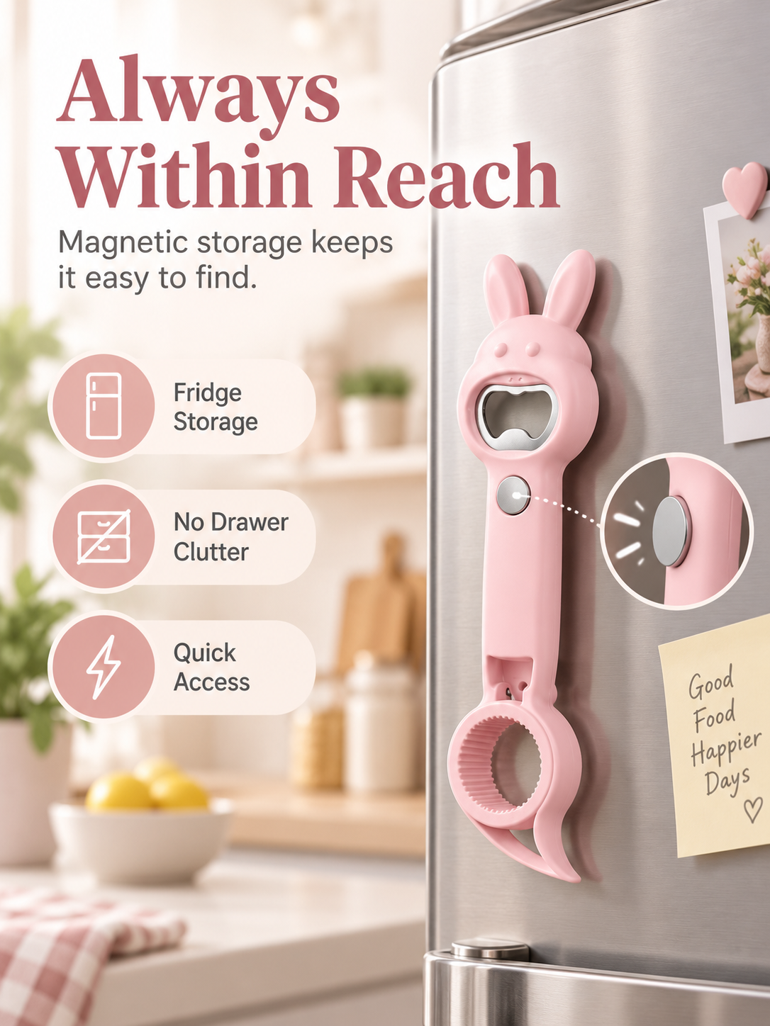 5-in-1 Magnetic Rabbit Kitchen Opener Jar, Bottle, Can & Wine Helper
