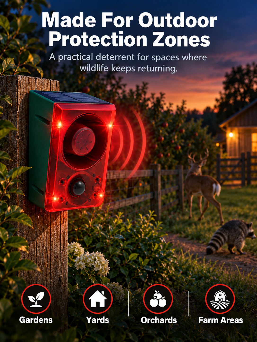 Solar-Powered Outdoor Motion Alarm Remote-Controlled Farm & Garden Security Siren