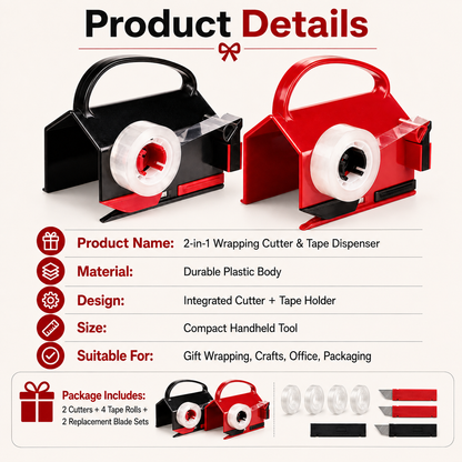 2-in-1 Wrapping Cutter & Tape Dispenser