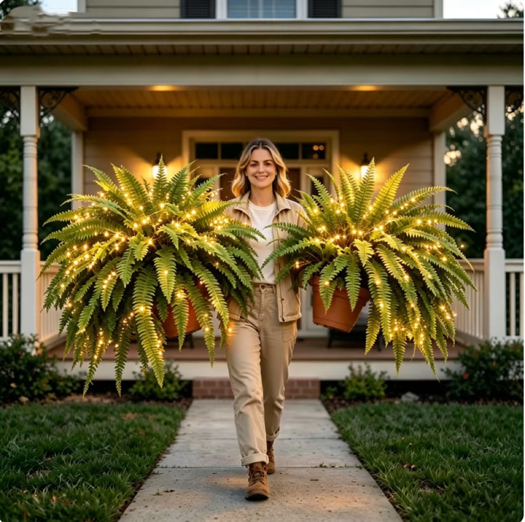 Glowing Boston Ferns with Lights Zero Watering, Zero Maintenance