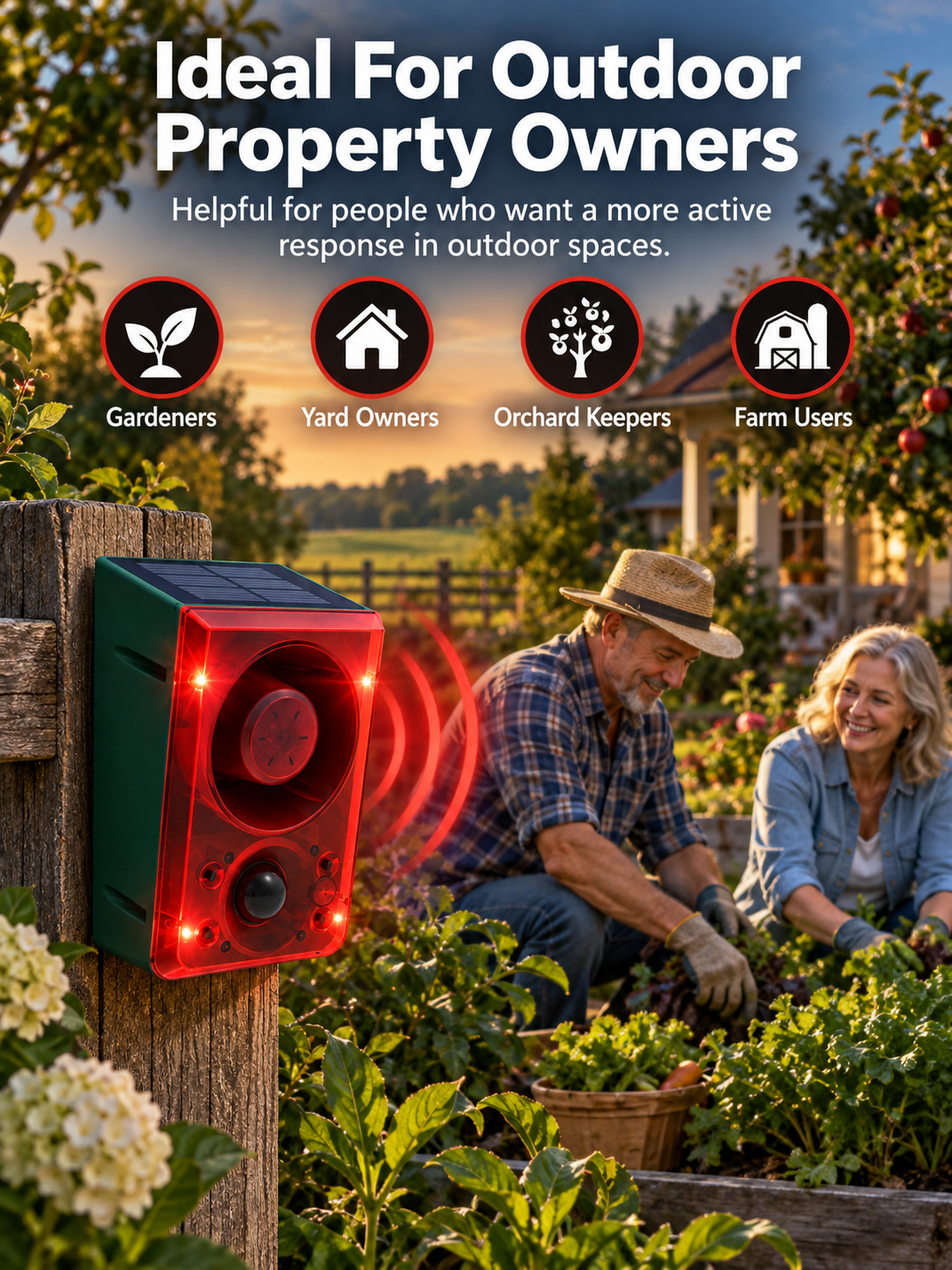 Solar-Powered Outdoor Motion Alarm Remote-Controlled Farm & Garden Security Siren