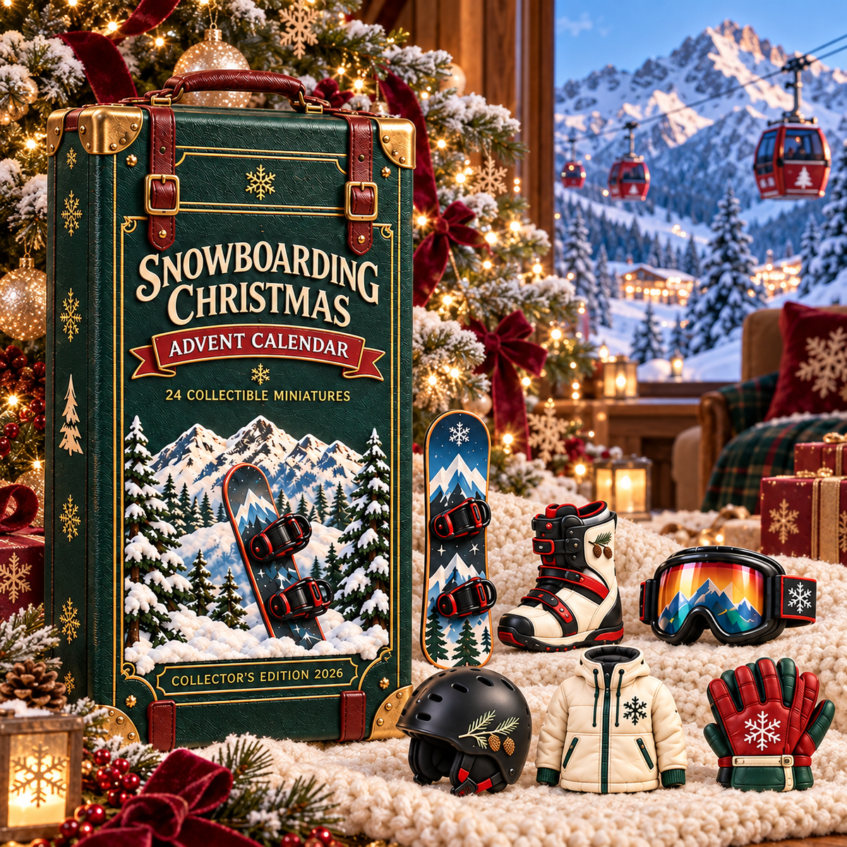 2026 Snowboarding Christmas Advent Calendar 24 Unique Collectible Miniatures for Snowboard Lovers & Mountain Adventures